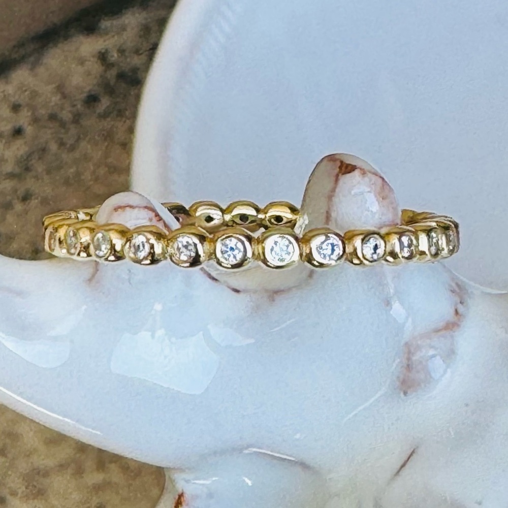 14KYG Beaded Diamond Eternity Ring Band - Picture 5 of 11